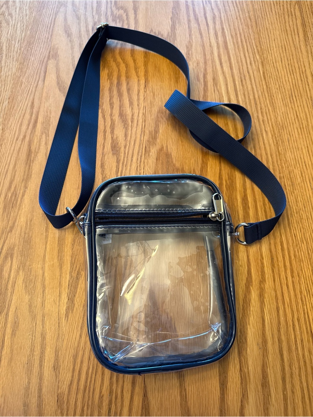 Clear PVC Crossbody Bag with Navy Trim and Strap